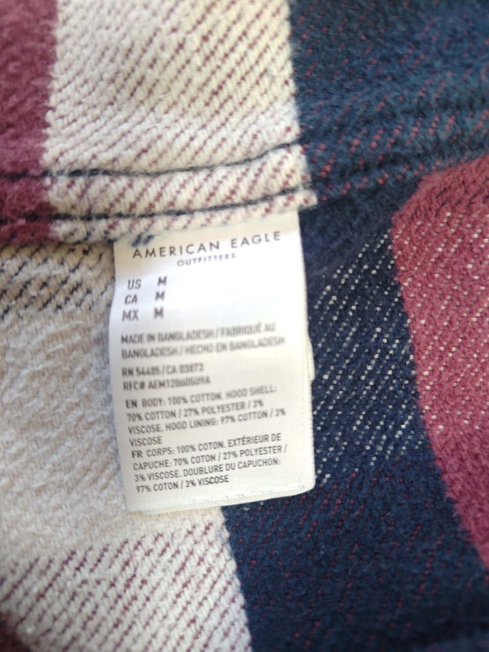American Eagle Outfitters Plaid Hooded Shirt Jacket - Burgundy Navy Cream - Picture 3 of 5